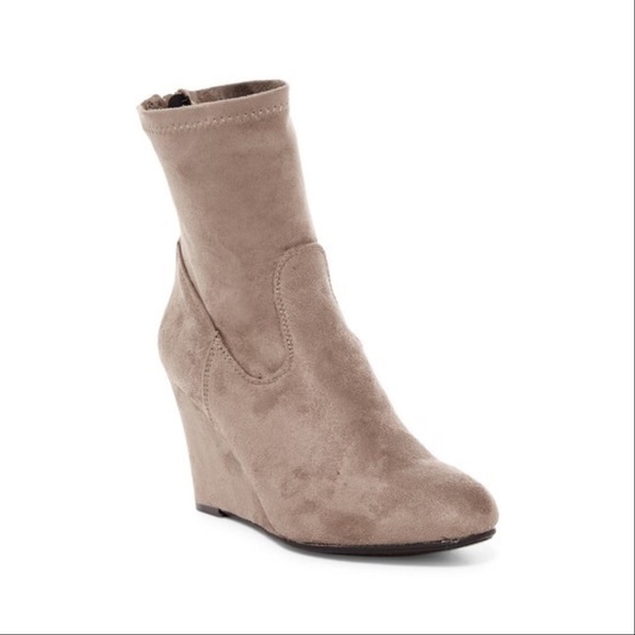 Cream Ankle Sock Wedge Booties - Picture 2 of 4